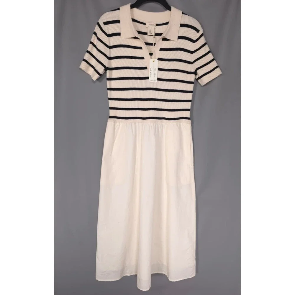 ARTELIER NICOLE MILLER Women's New LARGE Midi Dress Striped Polo Knit 006082